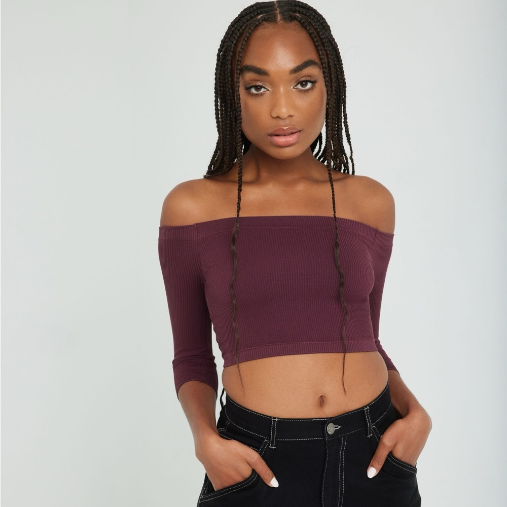 Burgundy Off The Shoulder Garage Top